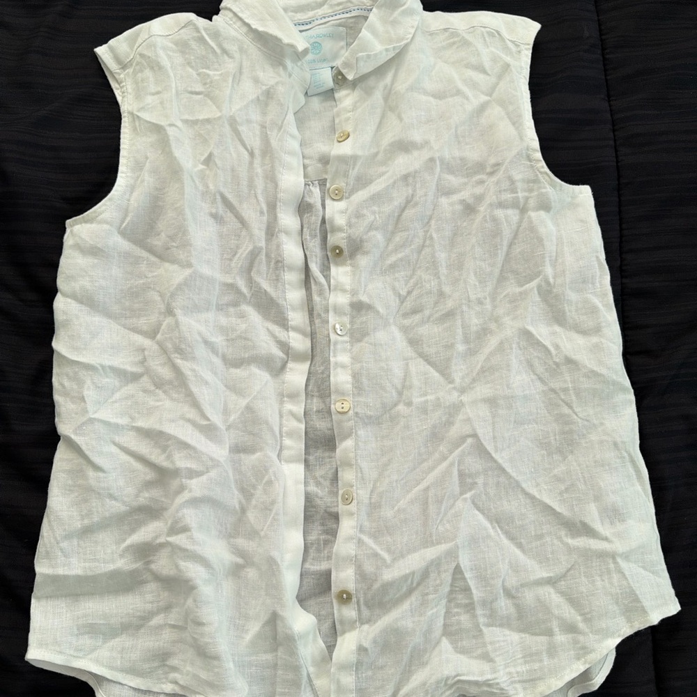 Cynthia Rowley White Sleeveless Button Down Shirt